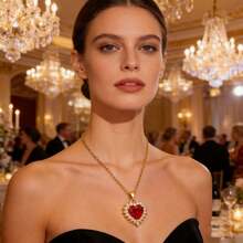 一件式，18K镀金，优雅红色心形吊坠项链，配金色铜链，女士适用。非常适合情人节、母亲节和生日等场合。 - 紅色 - 查看 1