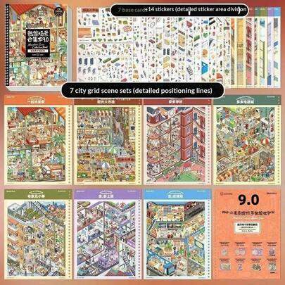 微型场景系列 8.0：3D 风景贴纸、日记贴纸场景、迷你超市、卡通房屋，适用于装饰贴纸、万圣节、复活节、圣诞节、母亲节和返校礼物