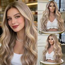 2026新款时尚蕾丝假发，女士铂金色，带灰棕色发根，自然发际线，合成纤维，蓬松深波浪蕾丝前假发，13x4预拔毛，无胶，适合角色扮演、派对、日常佩戴，女士、女孩、女性，顶级假发 - 彩色 - 查看 14