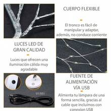 Lámpara De Noche Árbol Bonsái De 108 Luz Led Con Botón Táctil Decoración Interior y Mesa - Azul - Ver 8