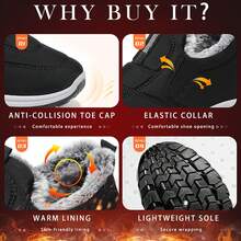 Unisex Fleece-Lined Winter Slip-On Walking Shoes Warm Non-Slip Casual Sneakers - Black - View 6