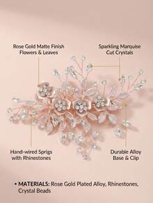 1pc Elegant Matte Flower & Crystal Hair Clip, Frosted Petal Bridal Barrette For Wedding, Party & Bridesmaid - Multicolor - View 8