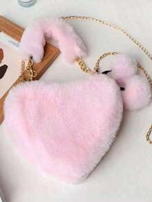 Furry Purse For Girls Heart Shaped Fluffy Handbag For Women Soft Small Shoulder Bag Clutch Purse With Metal Chain Strap, Perfect Best Funny Novelty & Gag Gifts, New Autumn And Winter Women Bag, Best Fall Purse, Perfect Valentine's Day Gift For Her, Best Valentine's Gift Choice Ever Valentines, Heart Purse, Perfectly Match With Valentine Day Dress, Perfectly Matching With Fall Outfits Women, New Arrival Fur Bag For Women - 粉色 - 查看 4