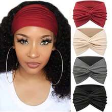 4pcs/Set New Style Wide Solid Color Headbands For Women, Crossed Knot Design, Suitable For Sports, Yoga, And Fashion Girls' Headwraps Casual,Gym Hair Band Turban Headband Sweatband, School Stuff, College Fall Winter Hair Accessories For Women For Vacation Outfits Woman Elegant Scarf Women Bandanas S - Multicolor - View 9