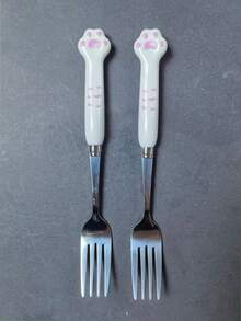 1pc/2pcs/5pcs Stainless Steel Spoon, Fork, Cartoon Cute Long Handle Tableware, Household, Creative, Student, Children Eating Spoon - Silver - View 14