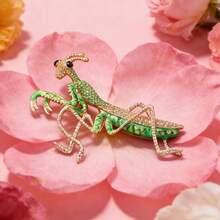Vintage Green Imitation Enamel Mantis Brooch, Daily Commute Party Dating Niche Personality Accessories Women's Jewelry - A - 查看 3
