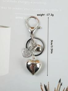 1pc Alloy Heart Shaped Keychain With Rhinestone Decor, Cute Small Heart Accessory, Bag/Car Key Chain, Gift For Boyfriend/Girlfriend, Family, Valentine's Day Gifts For Mother, Father, Graduation, And Teacher - Silver - View 7