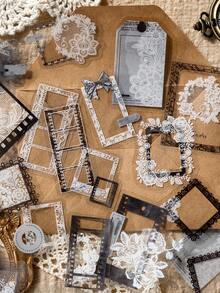 30张/包复古蕾丝拼贴贴纸，创意美学装饰贴纸，适用于剪贴簿、DIY手工、礼品、个性化日记、学校用品、趣味贴纸、Kindle剪贴簿用品 - 3.聽雪落 - 查看 4