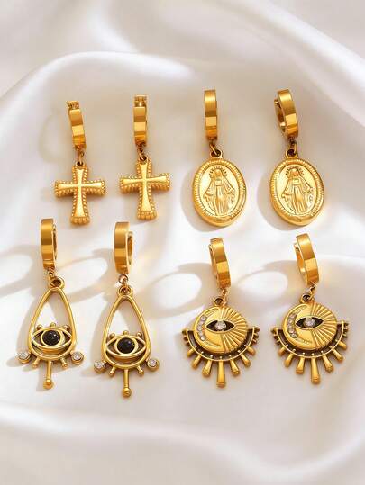 一对不锈钢耳环，时尚的恶魔之眼设计，简约优雅百搭，高品质礼物，适合女性日常、派对和宴会佩戴。