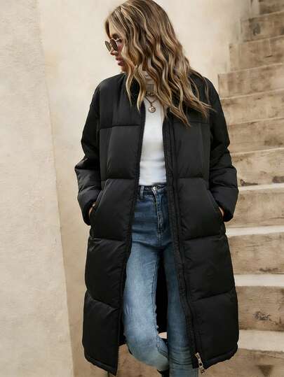 Women's Solid Color Long Sleeve Down Jacket. Stylish, High-Quality Outerwear With A Minimalist, Elegant Design, Suitable For Any Everyday Occasion. A New Year's Eve Outfit For Formal Events.
