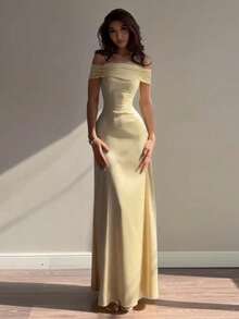 Women's Off-The-Shoulder Bodycon Maxi Dress | Sexy Party Evening Gown - Màu vàng - Xem 1