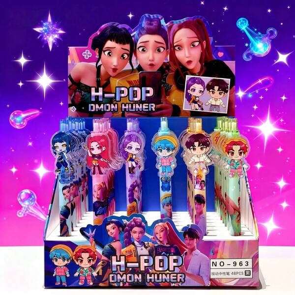 Set de 5 bolígrafos de tinta negra con estilo de dibujos animados de grupos femeninos de K-Pop, bolígrafos neutros de alta estética con colgante, adecuados para exámenes de estudiantes, pueden ser regalos para amigos o familiares en cumpleaños, Año Nuevo, San Valentín, Pascua, etc. (Estilos aleatorios) Caja ciega