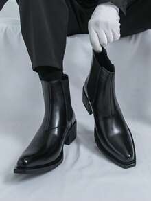 2026 New Fashion Men's Chelsea Boots, Motorcycle Boots, Versatile Casual Shoes, Autumn/Winter Korean Style, Comfortable Spring Cowboy Boots, Minimalist Riding Boots, Summer One-Piece High-Top Derby Shoes, Retro Designer Dress Shoes For Daily, Party, Date, Gift, Pointed Toe Mid-Calf Boots - Black - View 6