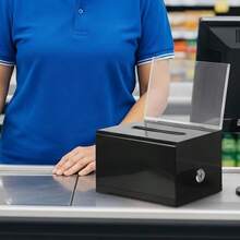 Secure Black Acrylic Donation Box For Events Portable With Lock And Sign Holder - Black - View 5