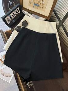 Quần short nữ màu đen dệt kim ống đứng, có khóa kéo, không co giãn, dáng ngắn, thích hợp cho mùa hè. - màu đen - Xem 5