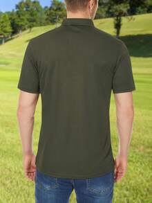 Men's Summer Quick Dry Golf Polo Shirt Short Sleeve Outdoor Sports Hiking Fishing T-Shirt Breathable Lightweight Tops With Sunglass Loop And Pen Pockets - Army Green - View 3