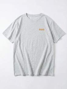 Women's Loose Fit Round Neck Short Sleeve Letter & Cartoon Cat Print T-Shirt, Spring/Summer - Light Gray - View 5