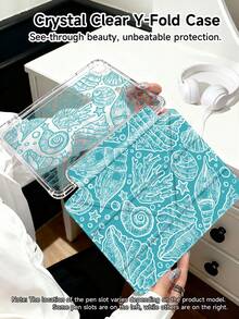 海洋元素，蓝色线条贝壳图案平板电脑保护套，兼容 iPad Air 11 英寸 M3 2025 / M2 2024、iPad Air 第五代 2022、iPad (A16) 11 英寸第十一代 2025、三星 Galaxy Tab、Kindle Paperwhite 第十二代 2024，透明背壳，时尚图案保护套，支持自动休眠和唤醒功能，气囊保护，适合作为礼物和办公用品。 - 彩色 - 查看 4