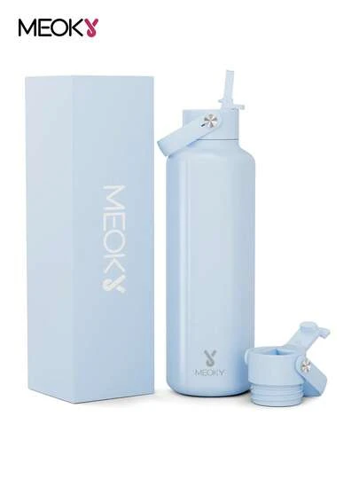 Meoky 24oz Insulated Tumbler With 2 Spout Lid And Straw, Insulated Cup, Keep Cold 24H, Leak-Proof, Insulated Coffee Mug Stainless Steel Travel Mug, Double Wall Stainless Steel Sports Water Bottle For Sports, Gym, Travel, And School