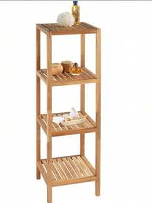 1pc 3-Tier/4-Tier Freestanding Bamboo Shelving Unit, Suitable For Bathroom, Kitchen, Living Room, Natural Material - Log - View 7