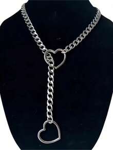 1条女士手工朋克心形滑链项链，可调节哥特式套索Y型项链，男女皆宜，适合日常休闲聚会。 - 銀色 - 查看 8