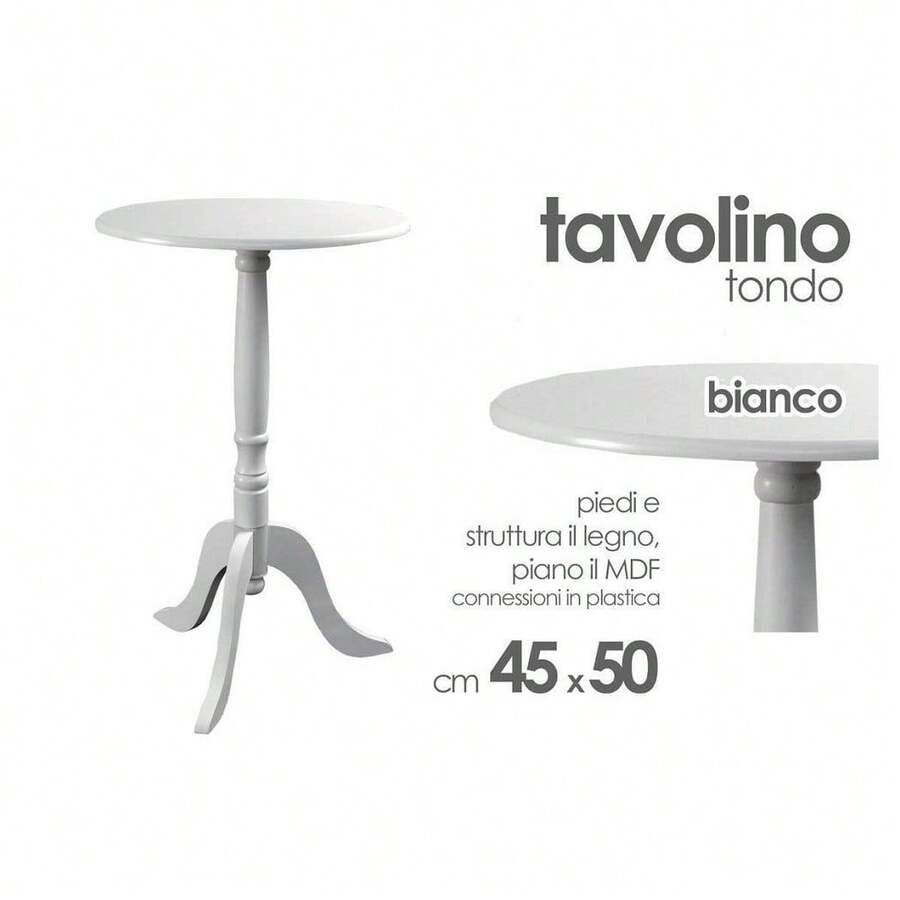 OISE ART STORE Tavolo Tavolino 50x45cm Legno Tondo Bianco Moderno Classico Shabby Chic 689307 - - Multicolore - Visualizzare 1