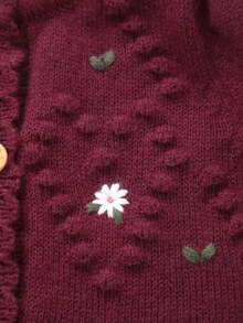 Baby Girl Floral Pattern Loose Knit Romper - Burgundy - View 5