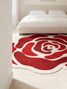 1pc Beautiful Rose Flower Shaped Decorative Rug, Red Rose Floral Print Bedside Carpet, Suitable For Traditional Festivals, Daily Home, Birthday Party Decor - Soft, Durable, Non-Slip, Machine Washable - For Living Room, Bedroom, Kitchen, Patio Decor, Bedroom Decor, Room Decor, Small Rug, Blanket, Outdoor Mat, Garden Mat, Living Room Carpet - Multicolor - View 4