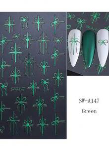 1 Sheet Green Red Gold Bow Nail Art Stickers Adhesive Sliders DIY 5D Embossed Nails Polish Manicure Sticker Decals Nail Supplies - Multicolor - View 4