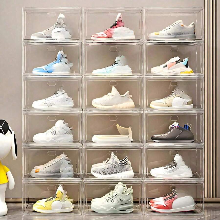 1-12PCS Fully Transparent Magnetic Front-Opening Shoe Box, Shoe Bag And Handbag Figure Storage Box, Multi-Layer Dustproof And Moisture-Proof Large Shoe Cabinet, Adopts Magnetic Opening And Closing Design, Easy Opening And Closing And Good Sealing, Fully Transparent Box, Clear Display, Dustproof And Moisture-Proof - Multicolor - View 1