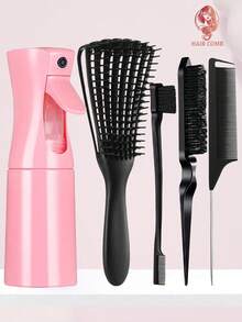 1/3/5件套喷雾瓶梳子套装，包含1个喷雾瓶、1把8齿防静电梳、1把尖尾梳、1把眉刷和1把蓬松梳。男女通用梳子，适用于干湿两用卷发，轻松梳理打结的头发，适合粗细发质，也可用于化妆。5件套混色套装，浴室造型套装，返校必备。 - 均碼 - 查看 2