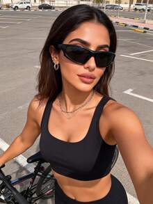 1pc Women's Plastic Geometric Punk Style Fashion Futuristic Sunglasses, Suitable For Cycling, Summer Party, Street Photography And Other Occasions - 1pc Black Frame Gray Film - View 8