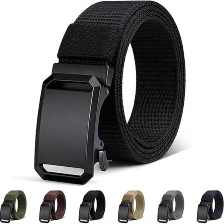 Thick Double-Layer Nylon Tactical Belt With Automatic Buckle, Men's Sliding Buckle Waist Belt - Multicolor - View 1