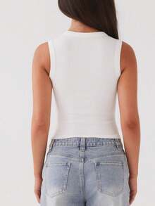 Women Y2k Button Down Tank Tops Casual Summer Ribbed Sleeveless Tees Shirts Basic Slim Fit Vest Shirts Aesthetic Crop Tops Streetwear - 白色 - 查看 2