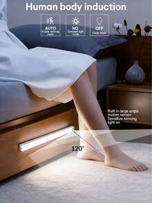 50厘米/30厘米/20厘米/10厘米LED人体感应夜灯条，人体感应灯，橱柜灯，楼梯感应夜灯，磁吸式设计，无线LED夜灯，USB充电，暖白光和白光可选，厨房照明，厨房装饰，旅行照明，储物柜照明，适用于房间、卧室、浴室、厨房、衣柜、楼梯、走廊、橱柜、床头柜、书桌等场所。 - 白色 - 查看 4
