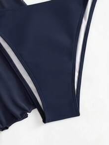 四件套性感纯色比基尼套装，含薄纱罩衫，完美适用于度假、海滩派对，也适合新年和情人节，优雅休闲的夏季女装。 - 藏蓝色 - 查看 4