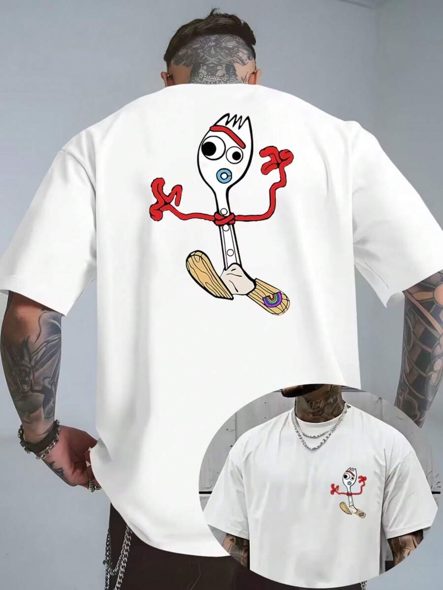 Authorized Disney Toy Story Fork Printed Men's T-Shirts, T-Shirts For Leisure And Comfort, Breathable And Light, Fashion Street (Headgear, Men's Casual Shirts. - trắng - Xem 1