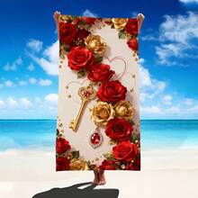 1 szt. Naszyjnik z kluczem w kolorze czerwonym i złotym, ultramiękki, duży ręcznik plażowy, superchłonny ręcznik kąpielowy, odpowiedni do podróży, basenu, nurkowania, surfingu, jogi, kempingu, dostępny w wielu rozmiarach, akcesoria plażowe na plażę, basen, podróże, kemping, wystrój łazienki do jogi - C - Zobacz 1