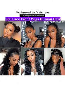 ZHENDEFA 隐藏式绑带 360° 无胶蕾丝前假发 真人发预拔毛 200 密度 深波浪高清透明蕾丝前假发 带抽绳 卷曲蕾丝前假发 女士 - SNatural - 查看 7