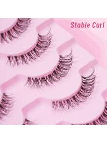 7 Pairs/Set Natural Crossed Style False Eyelashes With Transparent Stems, D Curl For Lengthening Eye Tail,5-13mm - Cat Eye Lashes - View 5