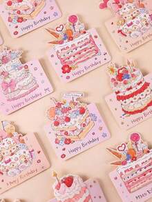 50张/盒生日蛋糕贺卡，采用生动可爱的卡通设计，包含各种蛋糕图案，适用于主题派对、礼物、生日、婚礼、母亲节和复活节（随机发货） - 彩色 - 查看 3
