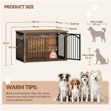 HEXCELEN Dog Crate Furniture, 100cm Dog Box For Home Use With 4 Doors, Modern Wooden Dog Crate, Side Table, For Medium To Large Dogs, Indoor Dog Crate, 100 X 60 X 63 Cm, Vintage Brown And Black - 鏽棕色 - 查看 8