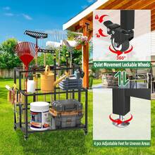 YUNRUX Gartenwerkzeug-Organisator für Garage, Kohlenstoffstahl Mehrzwecklager für Gartenwerkzeuge mit Rädern, Halter Gartenwerkzeuge 86 x 76.5 x 30 cm - A - Übersicht 4