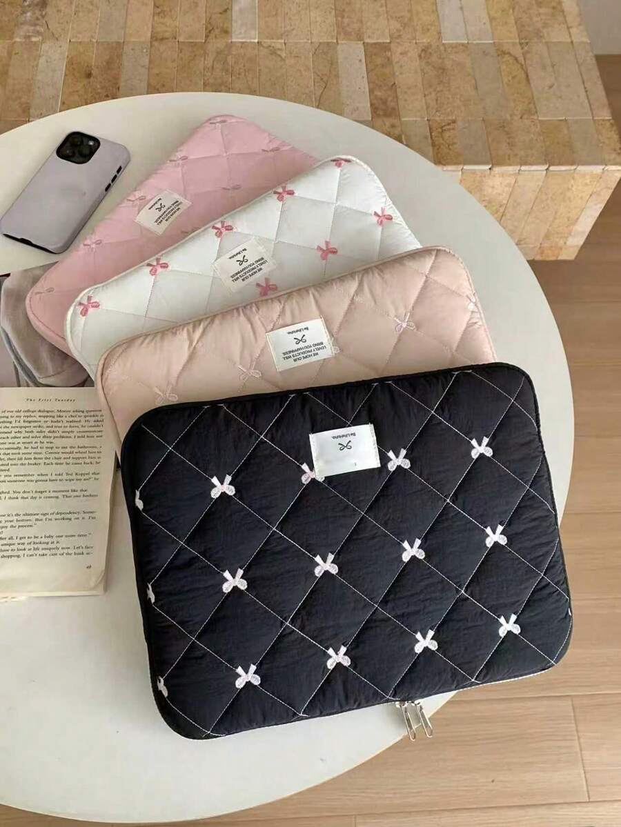 11/13/15 Inch Laptop Sleeve Bag, Cute Diamond Embroidery Bow Design Tablet Pouch - Multicolor - View 1