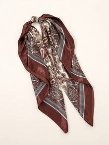 1pc Women's 2026 Spring/Summer Fashion Paisley Print 90*90cm Bandana Head Scarf, Casual Versatile Headband, Multifunctional Headwear, Suitable For All Seasons - Coffee - View 3