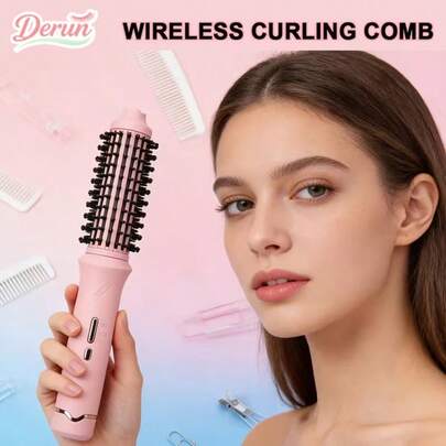无线卷发直发梳，适用于提升发根、打造内外卷发，USB充电便携式旅行美发梳