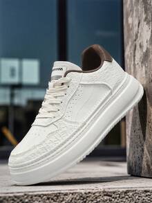 2026 New Leather Embossed Platform Lightweight Casual Sneakers - Beige - View 9