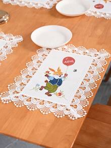 1 Stück Oster-Hase & Ei Ballon Dekor Tischläufer, nordischer minimalistischer Cartoon Polyester Stoff Stickerei mit Hohlspitze Kante Tischläufer, geeignet für Wohnzimmer, Schlafzimmer, Esszimmertisch, TV-Schrank, Sideboard, Kommode - Verschiedenfarbig - Übersicht 6