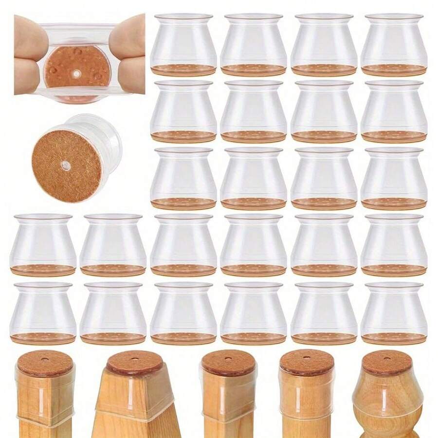 8/24 piezas Protectores de piso para patas de silla, almohadillas de muebles para pisos de madera dura, tapas de silicona para patas de silla, protegen los pisos de rayones y reducen el ruido, almohadillas de fieltro suave para un contacto suave con el piso, adecuado para uso doméstico y de oficina - redondo - Ver 1