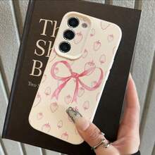 1pc TPU Material Cute Strawberry Bow Design Shockproof Full Coverage Soft Phone Case Compatible With Samsung A05s, A12, A13, A14, A14 4G, A15, A21s, A23, A25, A32, A32 5G, A34, A35, A50s, A51, A52, A53, A54, A55, A71, A72, A73, S10, S20 FE, S20 Ultra, S21 Ultra, S22, S22 Plus, S23, S24, Redmi 10C, 12C, Note 10, 11, 12, 13, Pro Plus, Note 8, 9 Pro - White - View 3